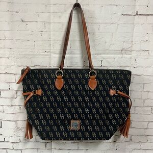 Dooney & Bourke Canvas Monogram Tote Large Shoulder Bag Purse Leather Straps